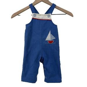 Vtg Health-Tex Baby Overalls Blue Sailboat Applique 9 Mo Snap Bottom Made in USA